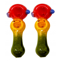 4" Rasta Frit Double Bowl Spoon Hand Pipe - (Pack of 2) [ZD245]